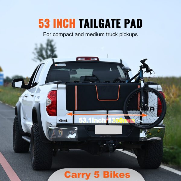 Alternative view of 53" Truck Tailgate Bike Pad for 5 Bikes, Pickup Bed Protector with Camera Window & Storage Pockets