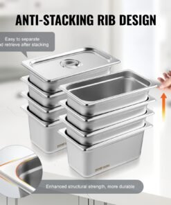 8 Pack Hotel Pans, 1/3 Size Anti-Jam Steam Pan With Lid, 0.8mm Thick Stainless Steel Steam Table Pan, 6-Inch Deep Commercial Table Pan, Catering Storage Food Pan, For Industrial & Scientific