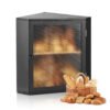 Corner Bamboo Bread Box with Double Layer Storage, Acrylic Door & Adjustable Shelf for Kitchen