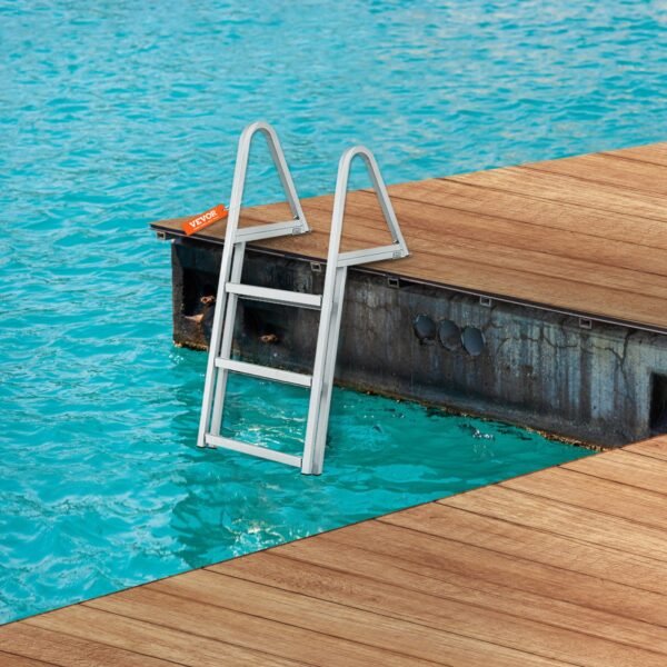 3 Step Dock Ladder, 350 Lbs Capacity Aluminum Pontoon Boat Ladder With Wide Nonslip Steps